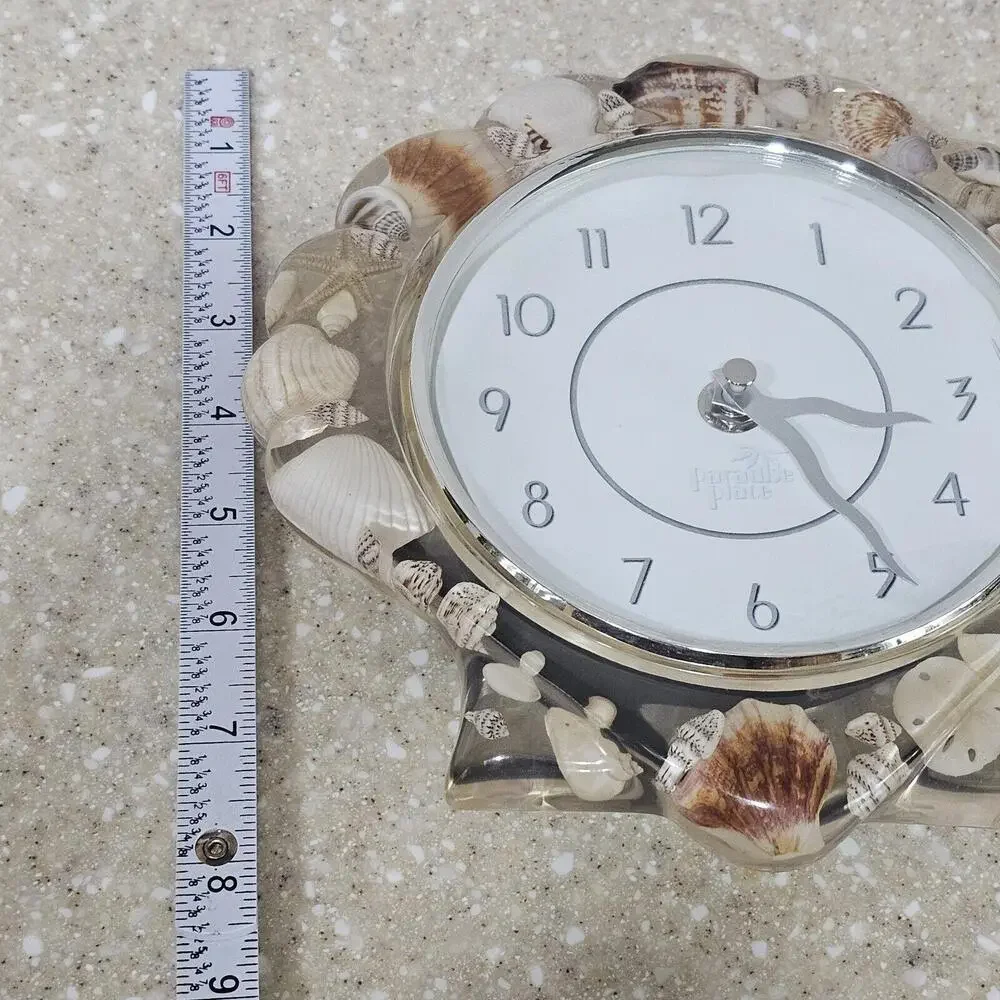 Vtg Paradise Place Lucite Seashell Acrylic Resin Wall Clock 8